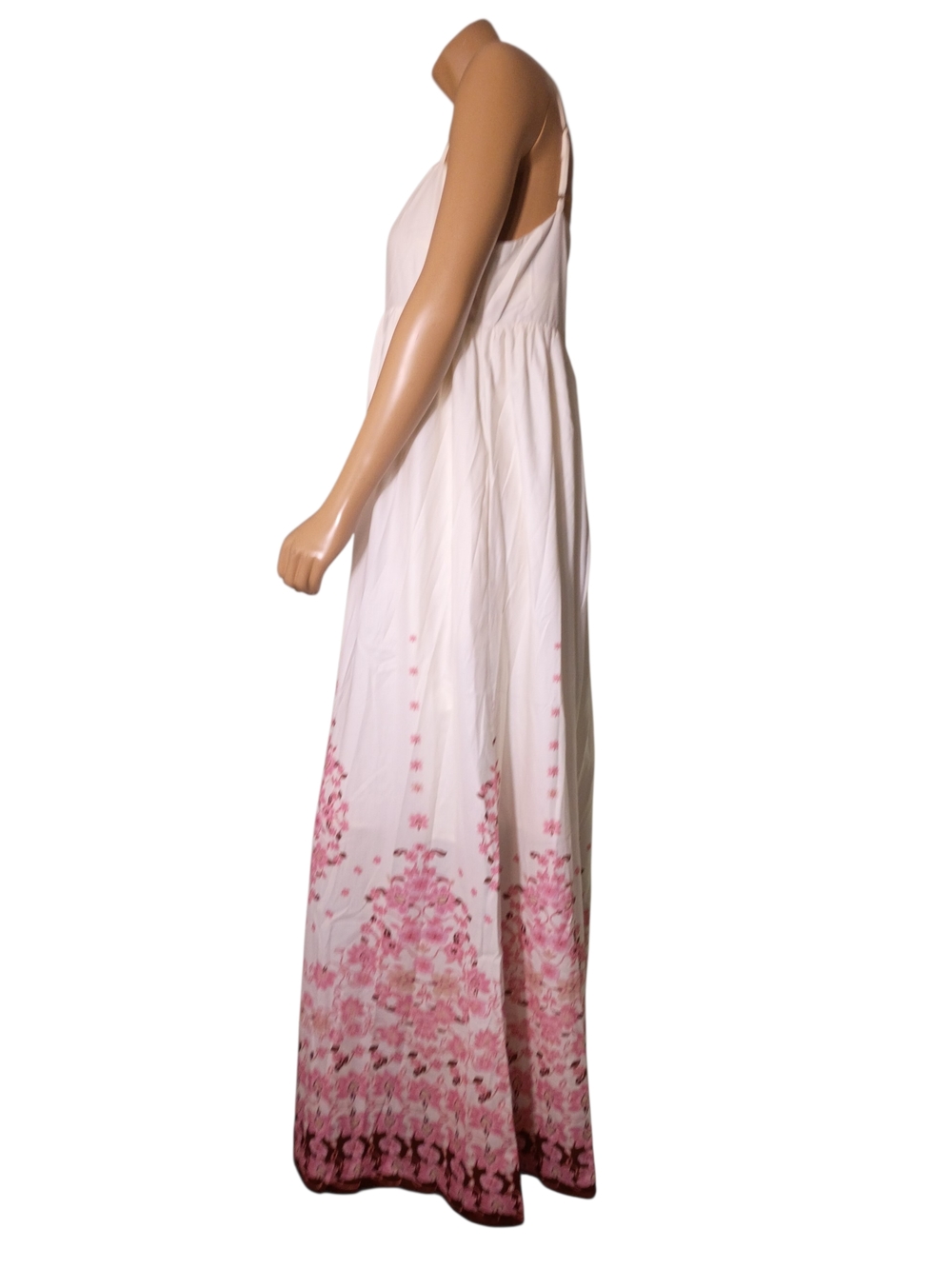 Commense Cream Maxi Dress with Pink Floral Hem - Picture 3 of 9